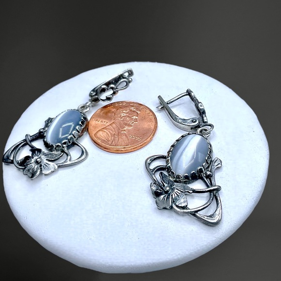 🌺Vintage Czech Sterling & Blue Glass Earrings - Picture 8 of 12